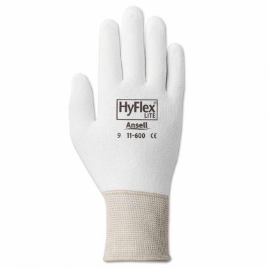 9 Length White 5 Wide Ansell 104663 HyFlex Lite 11-600 White Polyurethane Coated Knit Gloves Pack of 12 0.33 Height Size 10