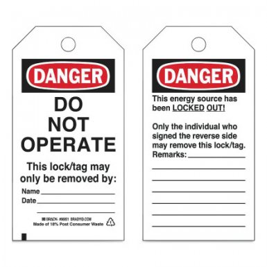 Brady 66051 Economy DANGER Do Not Operate Energy Source Lockout Tagout Tags