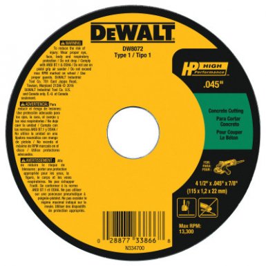 DeWalt DW8072 Type 1 HP Masonry Cutting Wheel