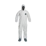 DuPont NB122SWH5X002500 ProShield 50 Hooded Coveralls w/Attached Boots and Elastic Wrists