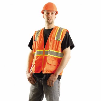 OccuNomix LUX-ATRANS-OL Class 2 Surveyor Style Solid Vests with 2-Tone Striping