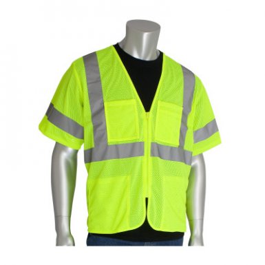 Protective Industrial Products,Inc. 303-MVGZ4P-LY/2X ANSI Type R Class 3 Value Four Pocket Zipper Mesh Vests