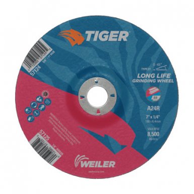 Weiler 57074 Tiger A24S Long Life Depressed Center Grinding Wheels