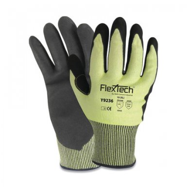 Wells Lamont Y9236L FlexTech Y9236 Hi-Viz Yellow Sandy Nitrile Palm Cut Gloves